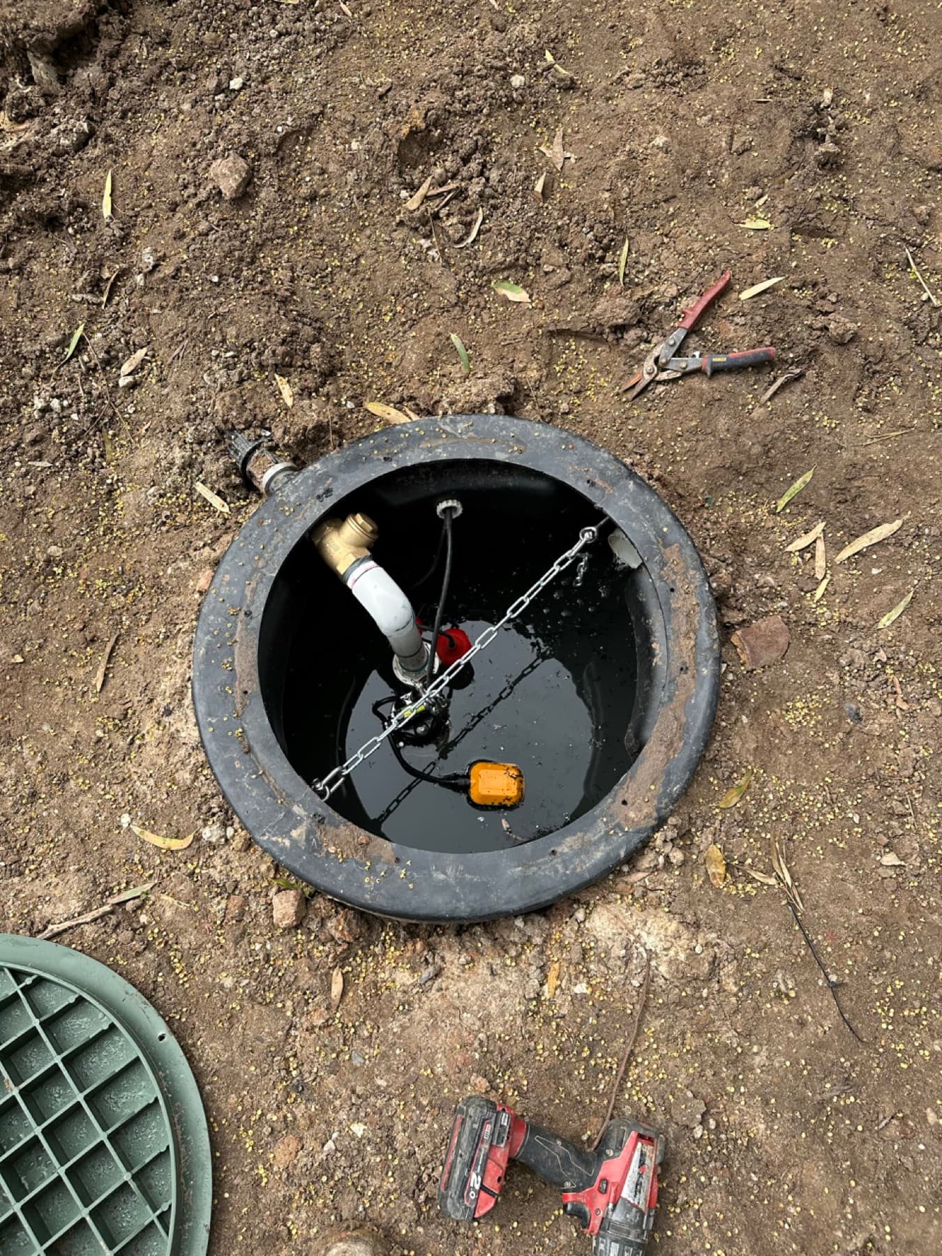 Underground sump and pump installation with alarm system in McLaren Vale